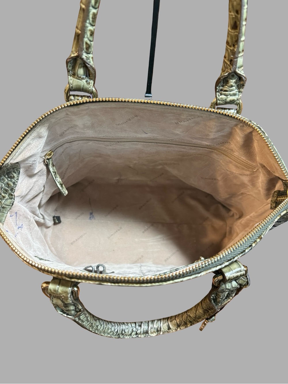 Authentic Brahmin Melbourne Duxbury Satchel – Croc-Embossed Sage/Olive Leather - Picture 6 of 7